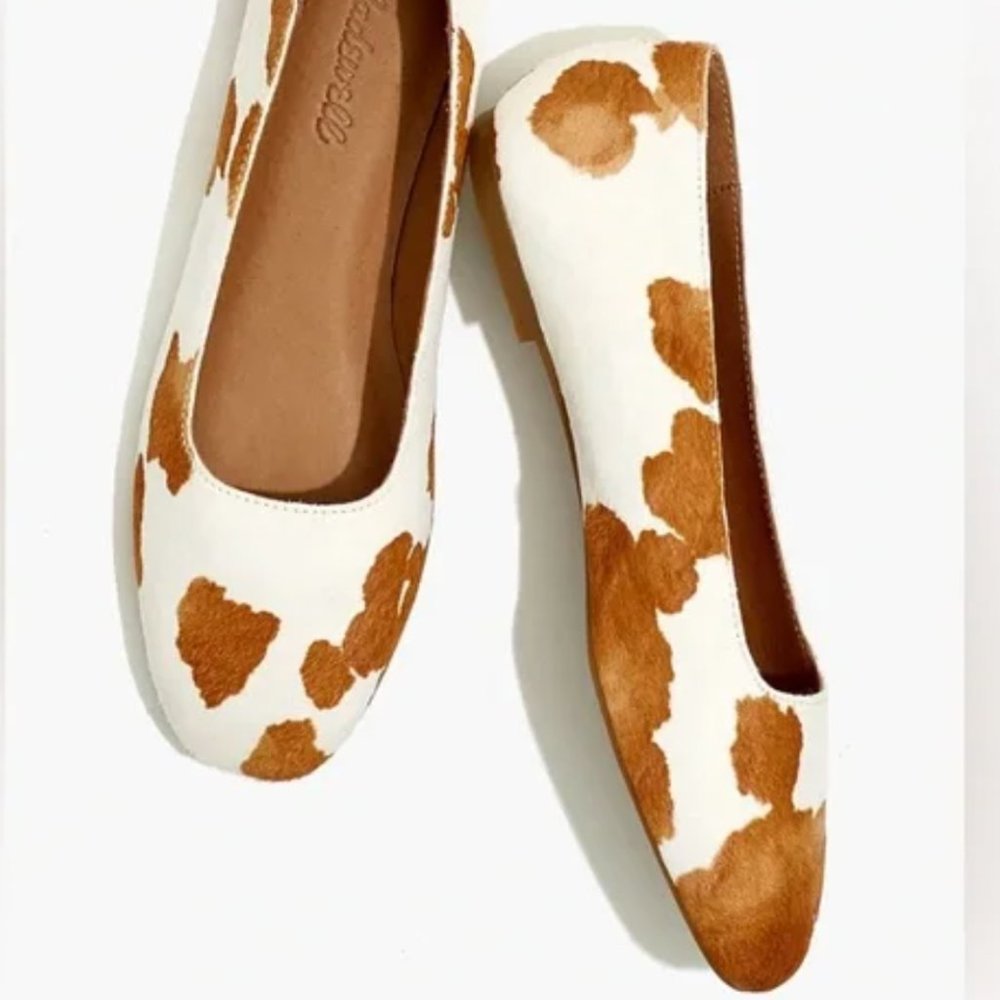 Madewell Cowhide Flats, Cow Print, Never worn